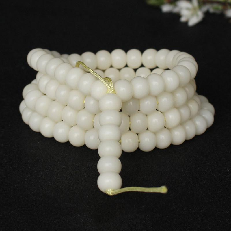 White Jade Bodhi Seed Buddhist Rosary Bracelet & Necklace with 108 Beads for Men and Women Jewelry