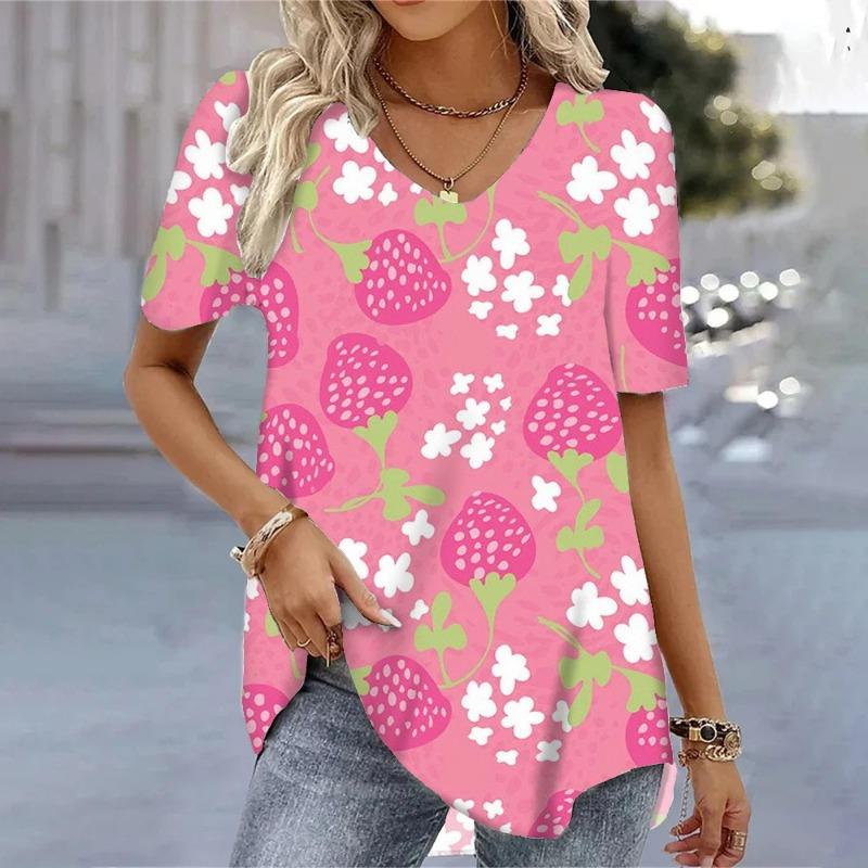Sommer Süße Ananas Frische 3D Digital Gedruckt Locker Lässig V-Ausschnitt Kurzarm Damen T-Shirt Top