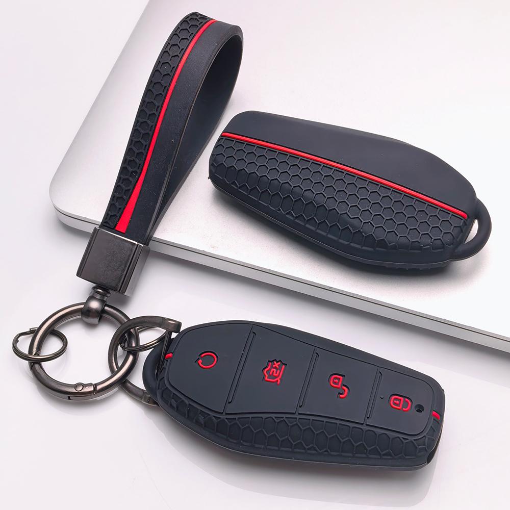 Key Fob Cover for BYD Han Dolphin Seal with Keychain Anti-Scratch Surface Shockproof Structure Soft Grip Texture Easy Install Design