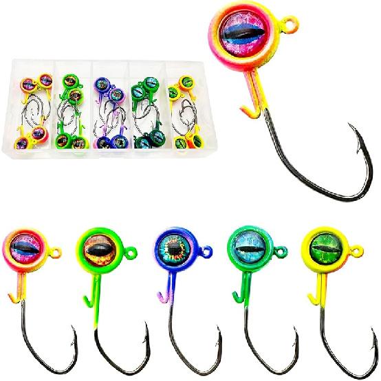 Crappie Jigs Kit,20pcs Crappie Fishing Hooks with 3D Eyes Jig Heads for Crappie Bass Walleye Panfish 1/16oz 1/8oz 1/16oz 1.75g 20pcs