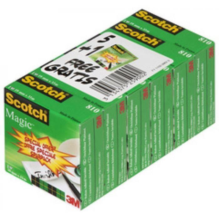 Ruban adhésif - scotch - magic 810 - 19 mm x 33 m - pack de 24 rouleaux - multi-usages