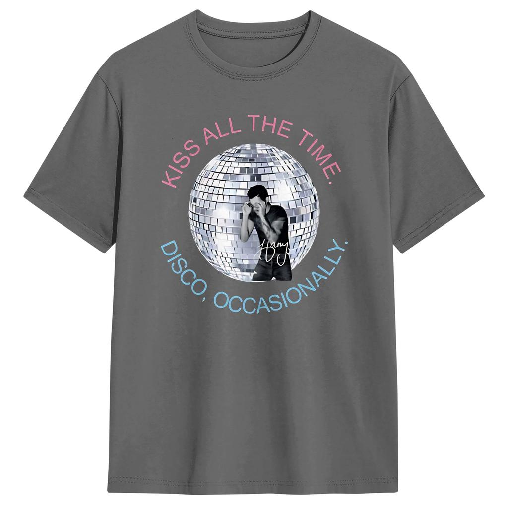 Unique Harry Style Kiss All The Time Disco Occasionally Disco Ball Love On Tour TShirts Men Cotton T Shirt Short Sleeve Tees