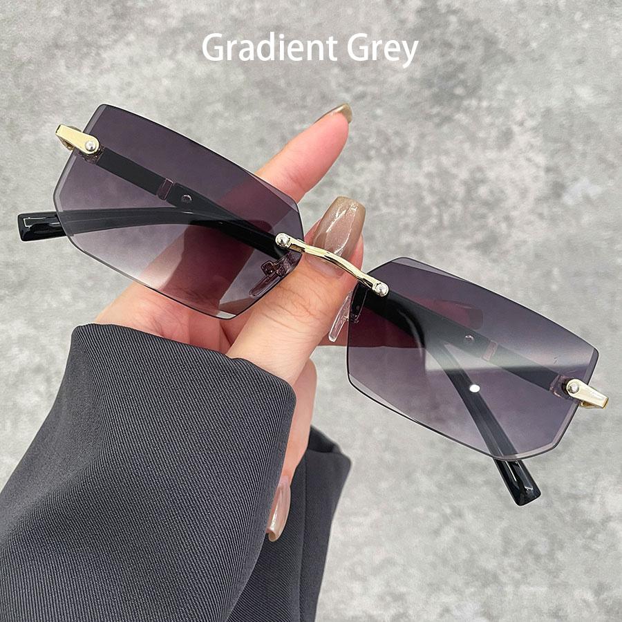Luxury Rimless Business Rectangle Gradient Lens Unisex Fashion Sunglasses Women Men Fashion Colored lenses Metal Frame Glasses