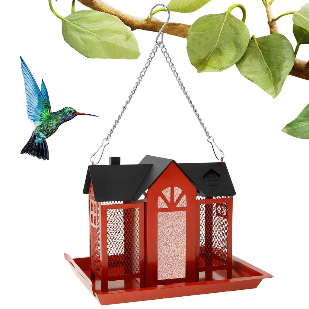 Metal Hanging Wild Bird Feeder Waterproof Outdoor Hang House Type Large Capacity Garden Decor Backyard Wildlife Birding
