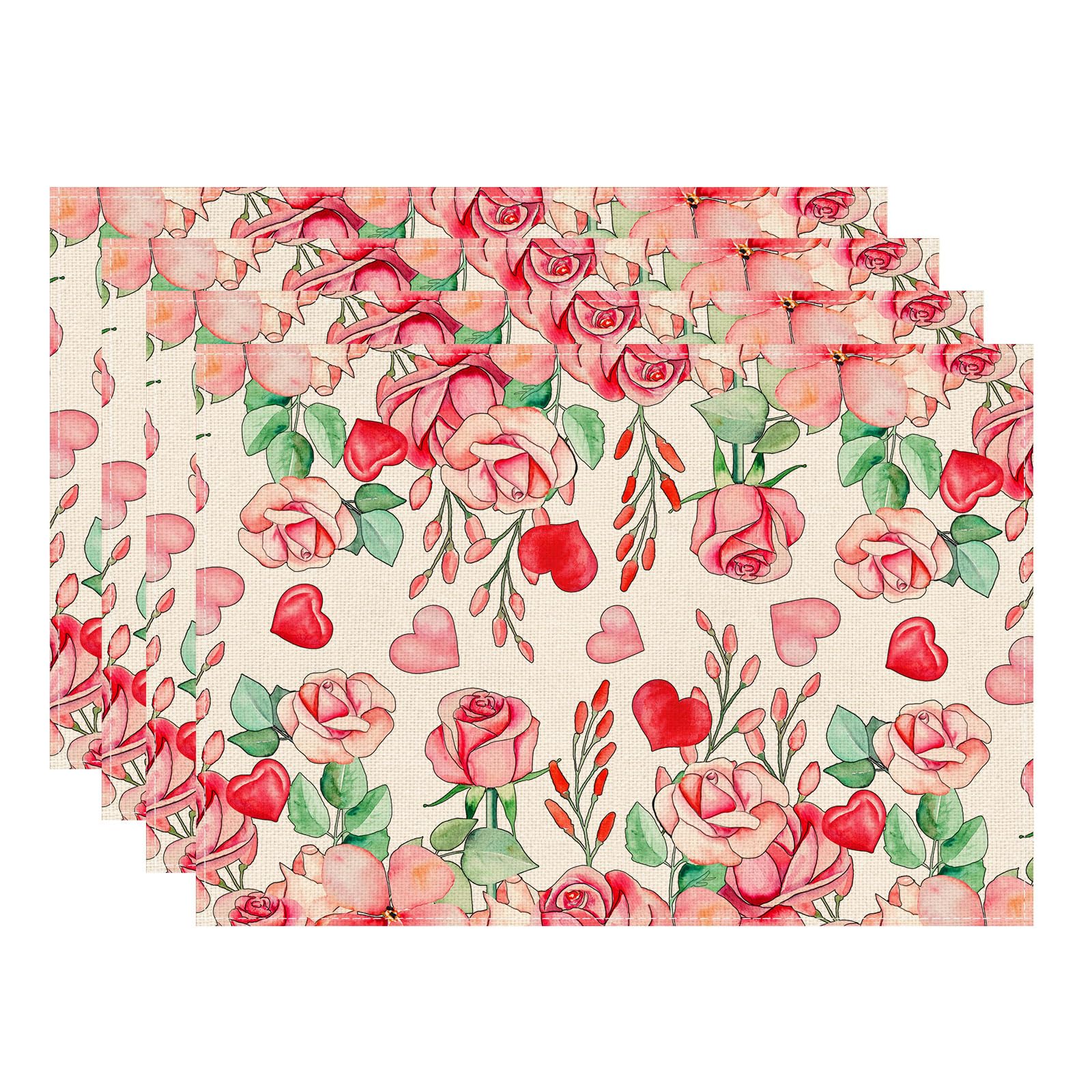 

Watercolor Roses Flowers Love Hearts Valentine s Day Placemats Set of 4 Table Mats for Party Home Kitchen Dining Table Decorations 12x18 Inch Placemats Set of 4 （12x18 Inch）