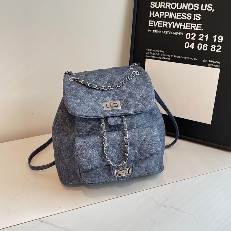 Early Autumn New Fashion Xiaoxiang Denim Embroidery Thread Strap Chain Bag Single Shoulder Double Shoulder Women's Bag