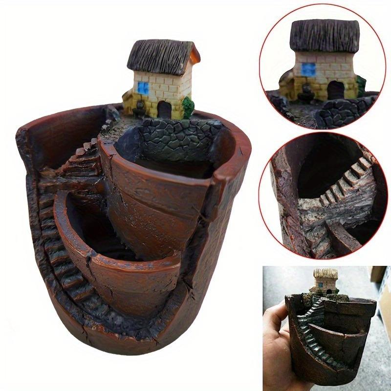 Mini House Figurine Resin Flower Pot Sky City Creative Planter for Flower Pot Herb Cacti Succulent Plants Home Garden Decoration