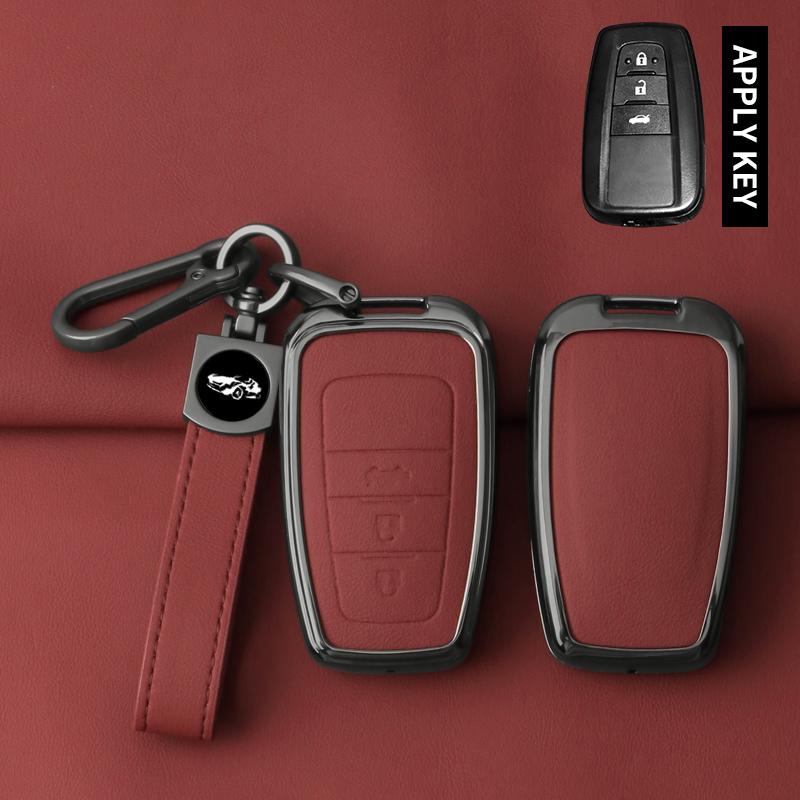 Metal Leather Car Key Case Cover For Toyota Prius Camry Corolla CHR C-HR RAV4 Land Cruiser Prado Protected Shell Keychain Fob