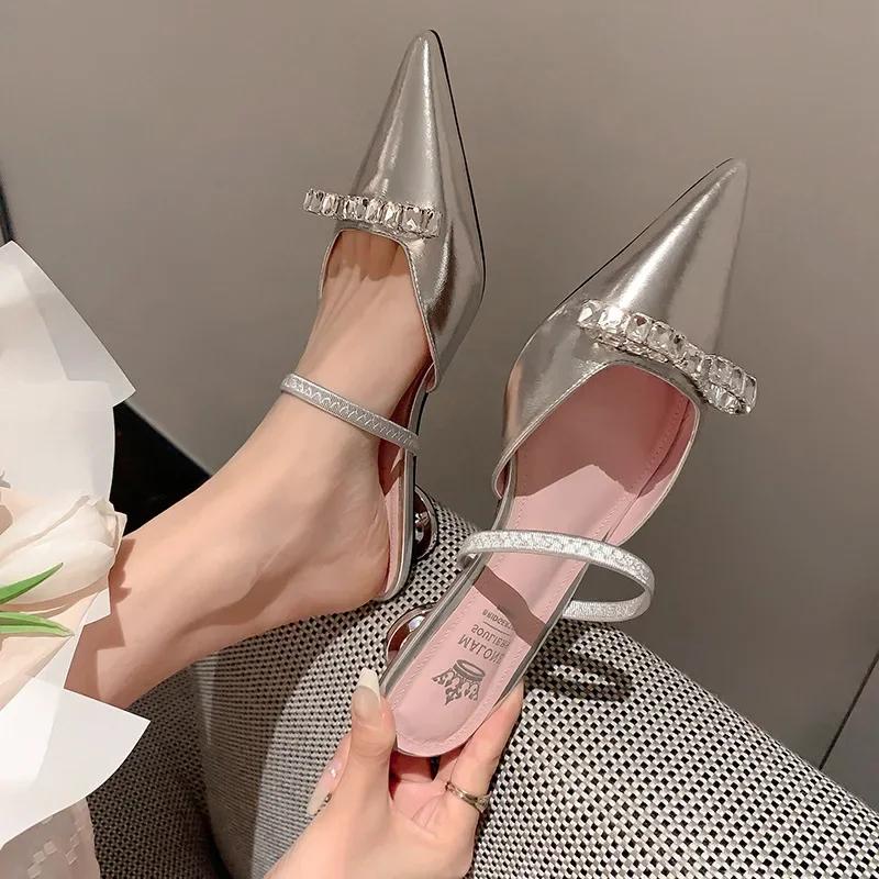 Women Patent Pink Slippers Spring Summer Flats  New Pointed Toe Dress Shoes Designer Elegant Shallow Party Zapatillas Mujer