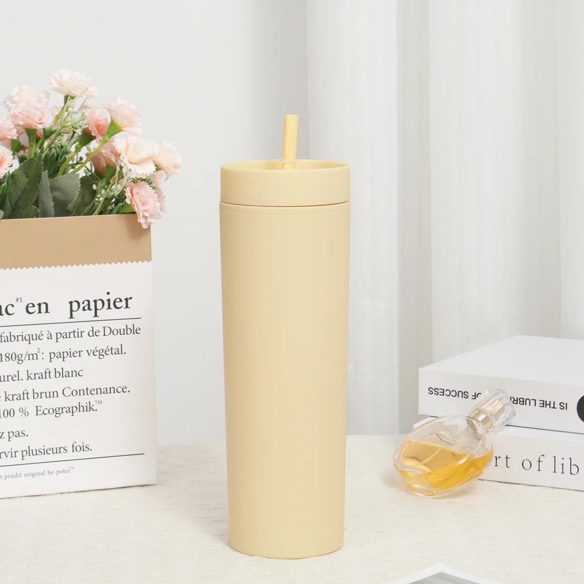 

1 шт. Пластиковая соломенная чашка, двухслойные бутылки для воды, кофейная чашка, многоразовый жесткий пластиковый стакан с крышкой, подарочная посуда для напитков 401-500ml