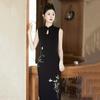 New Chinese cheongsam, black embroidered sleeveless women's summer high-end national style dress, daily wear, dignified temperament