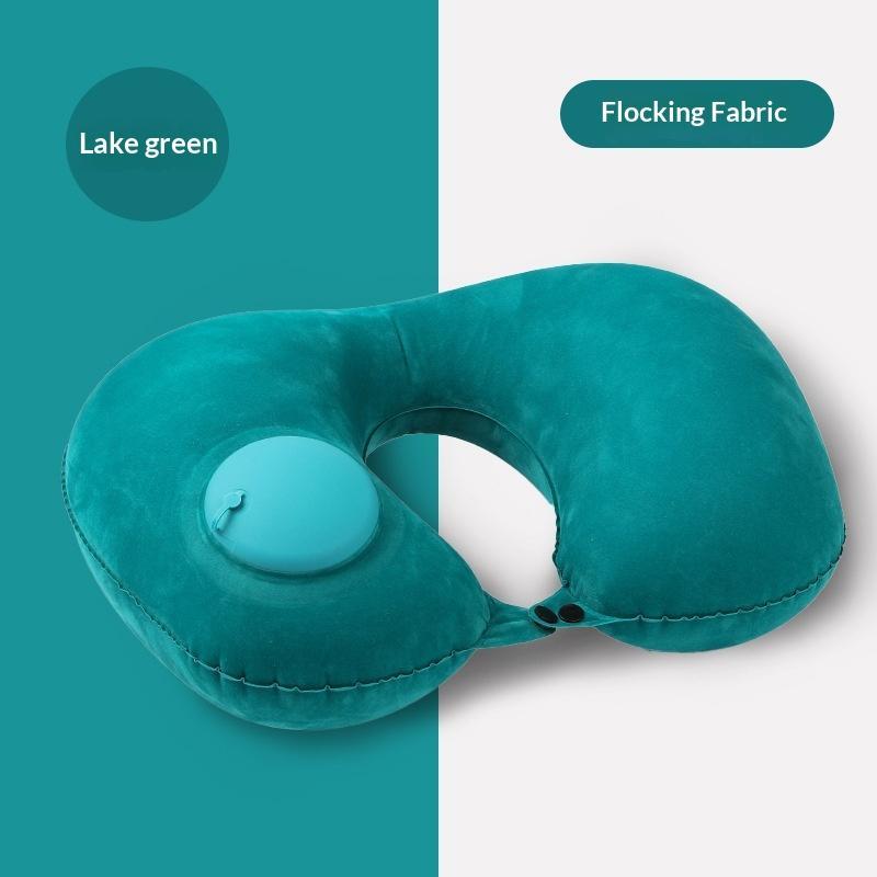 Flocking Inflatable Portable Neck Pillow That Can Be Stored And Self Filled Suitable For Outdoor Travel Business Trips Camping
