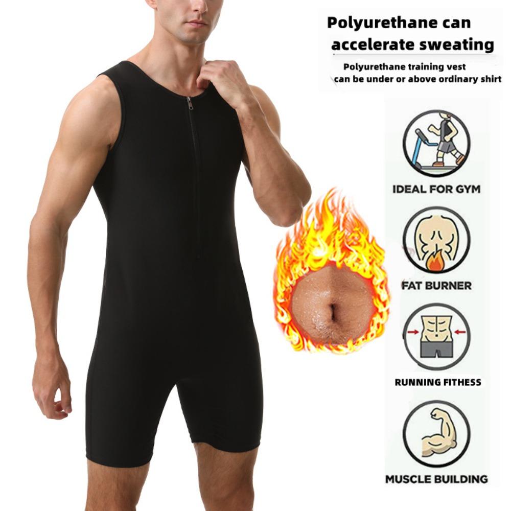 Combinaison Sauna Homme Gainant Body de Course Sweat à Fermeture Éclair Entraînement avec Short Maillot de Corps Fitness Musculation Combinaison d'Exercice Débardeur Combinaison