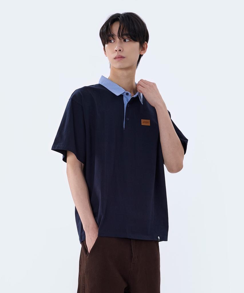 GHOST REPUBLIC Rugby Collared Short Sleeve Tee Gt-389_Navy (Blue)