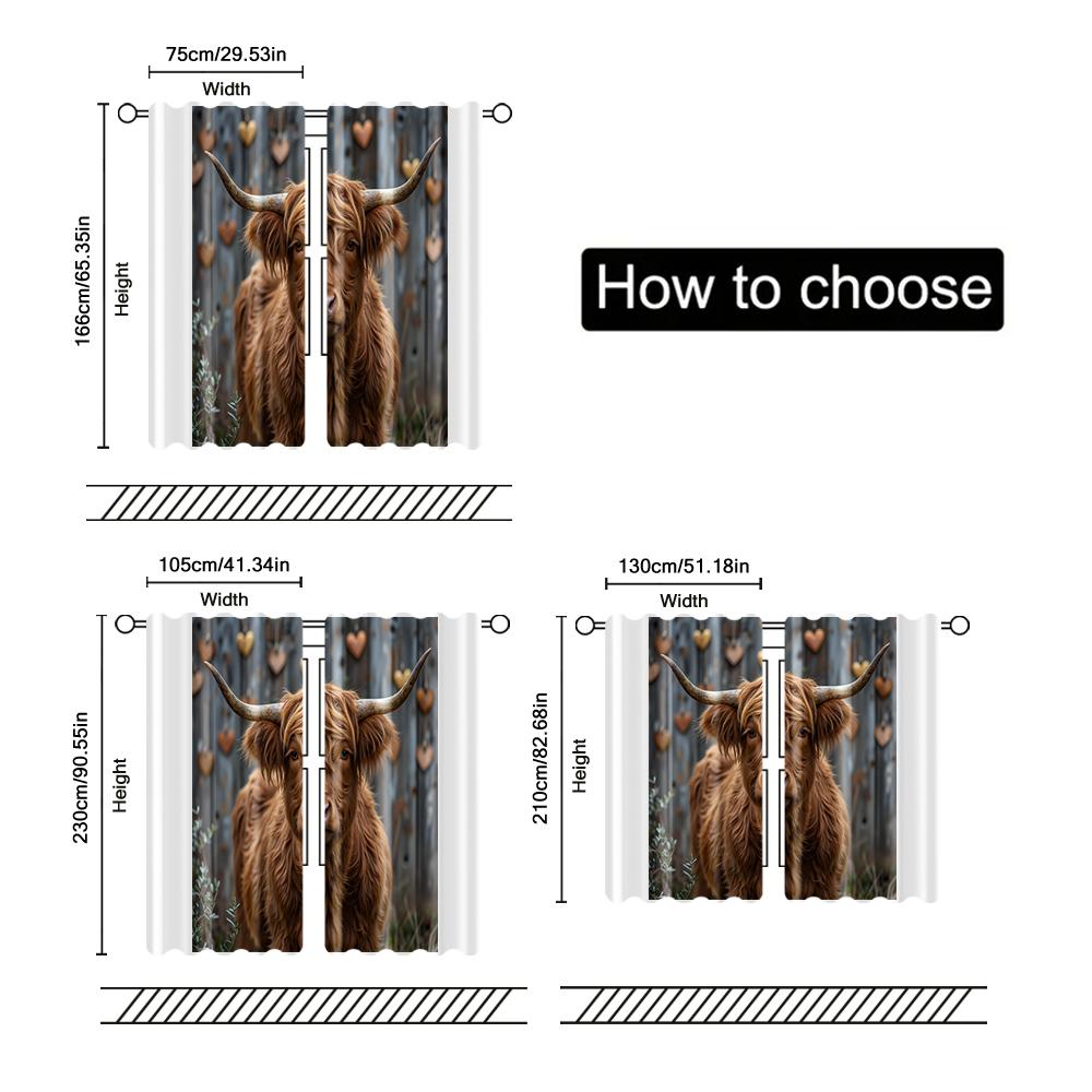 Set Of 2 Filtering Curtains Excluding Rods Non Movable Without Batteries Highland Cow Use Bedrooms Living Rooms Curtain Polyester Ideal For Great Room