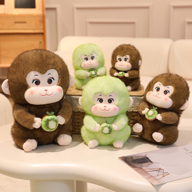 18-45CM Kawaii Monkeys Holding Kiwifruit Plush Toys Lovely Monkey Pillow Small Monkey Keychain Toy Stuffed Soft Animal Toy Gift