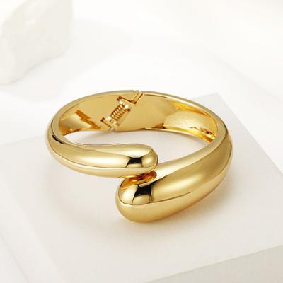 Yousheng Women Bangle Open Adjustable Zinc Alloy Golden Color Smooth Electroplated Polished Wrist Jewelry Anniversary Birthday Gift Lightweight Bangle