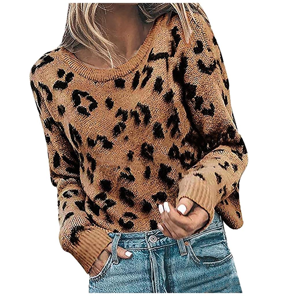 Women's Loose Knitted Star Shape Print Long Sleeve V-Neck Sweater Blouse
