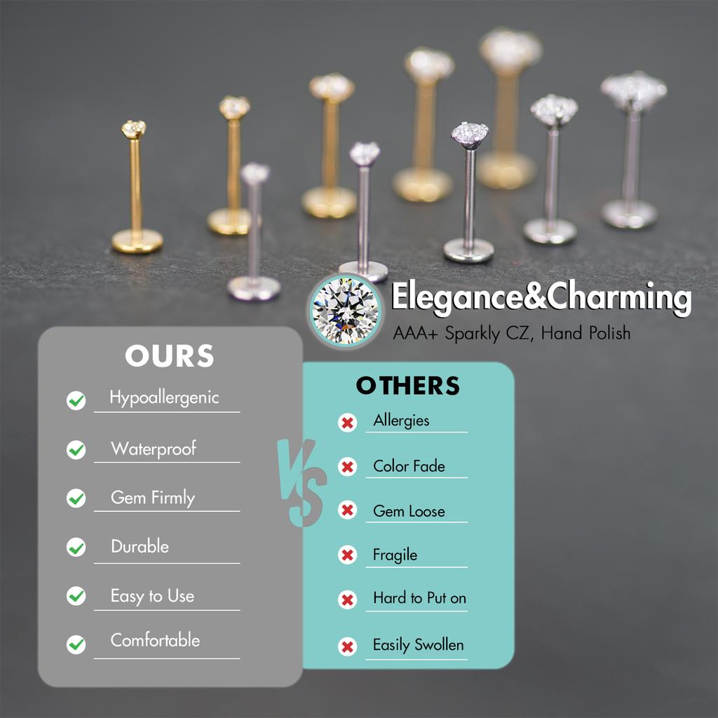 5Pcs Threadless Push In Ear Nose Lip Piercing Jewelry for Women Cartilage Tragus Labret Nostril Earrings Cubic Zirconia 18G/20G