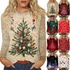 Damenmode, lässig, weihnachtlich bedruckt, Rundhalsausschnitt, langärmeliges Pullover-Oberteil