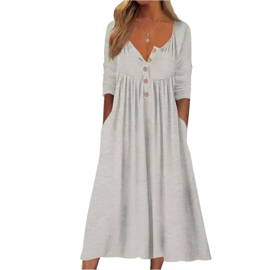 Damen Freizeitkleid Langarm Locker Einfarbig