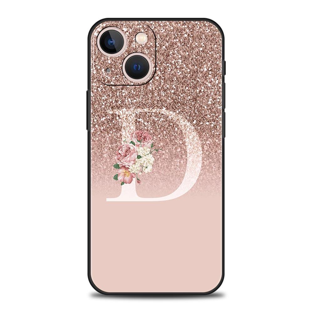 Letter Pink Shiny Phone Case For iPhone 17 16 15 Pro Max 11 12 13 14 7 8 Plus SE 2020 X XR XS Cover Soft Black