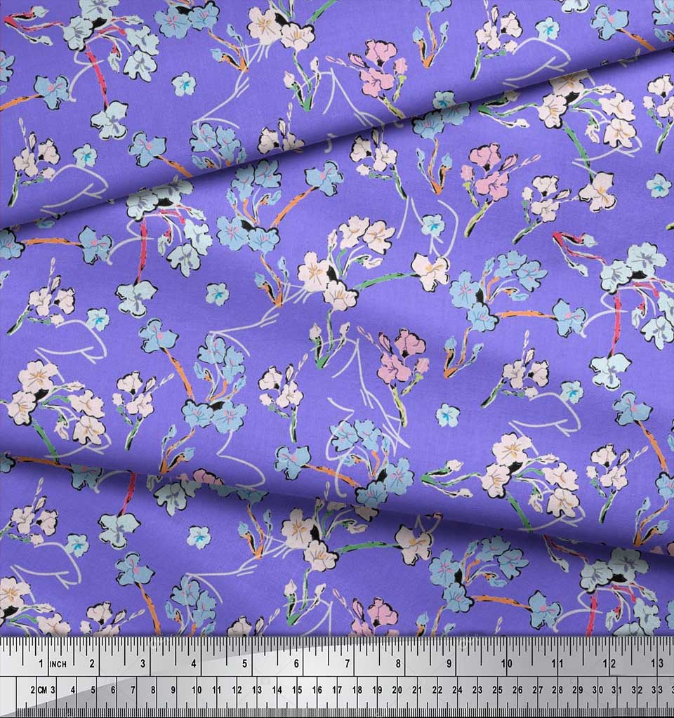 Soimoi Japan Crepe Satin Fabric Artistic Floral Print Fabric by metre 42 Inch