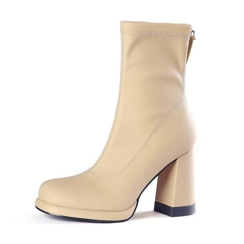 High Heels Kurze Stiefel Damenmode Schuhe Herbst Winter Chunky Heels Wasserdicht Karree Übergröße Stiefeletten D471