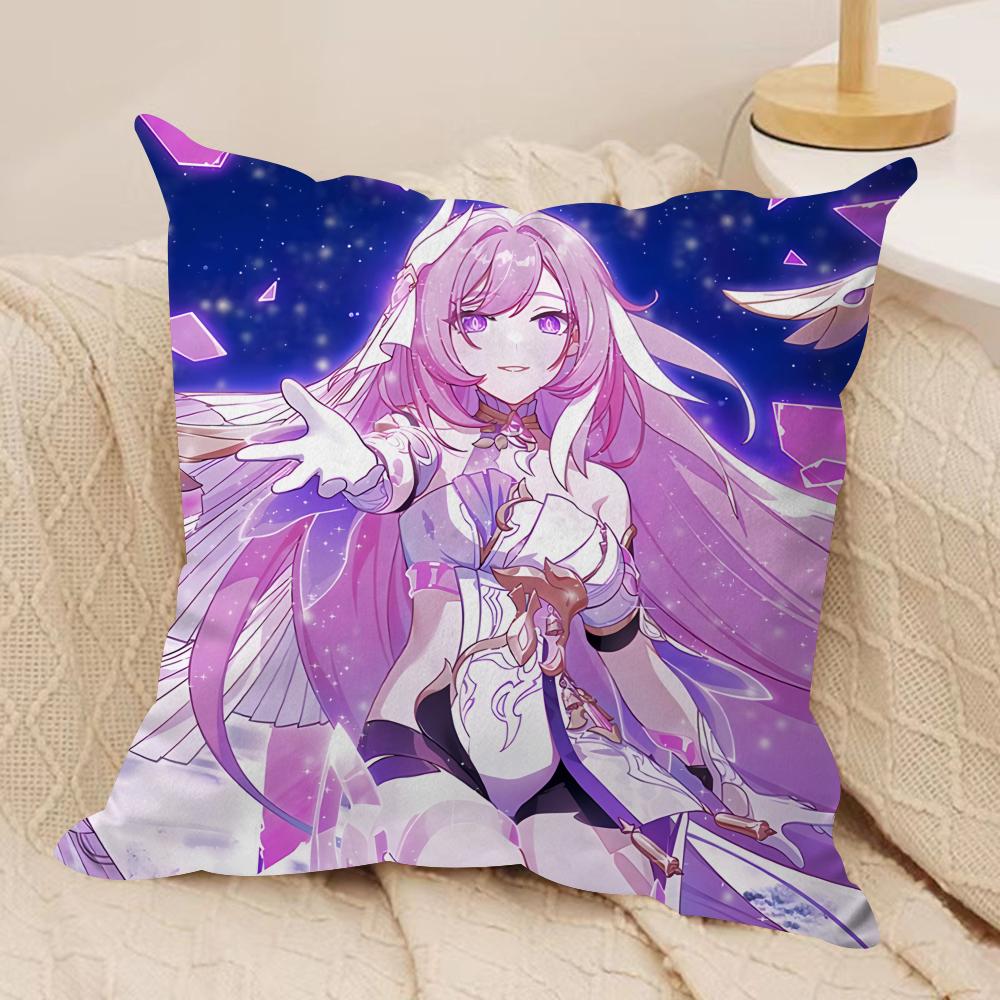 Anime Game Honkai Impact Cushion Cover Silky Short Plush Invisible Zipper Dustproof Sofa Pillow Case For Home Decor