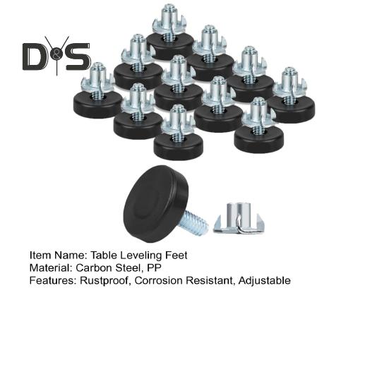12Pcs Universal Furniture Leveling Feet with T-Nuts Strong Load-bearing Thread Adjustable Levelers Cabinet Chair Table Feet