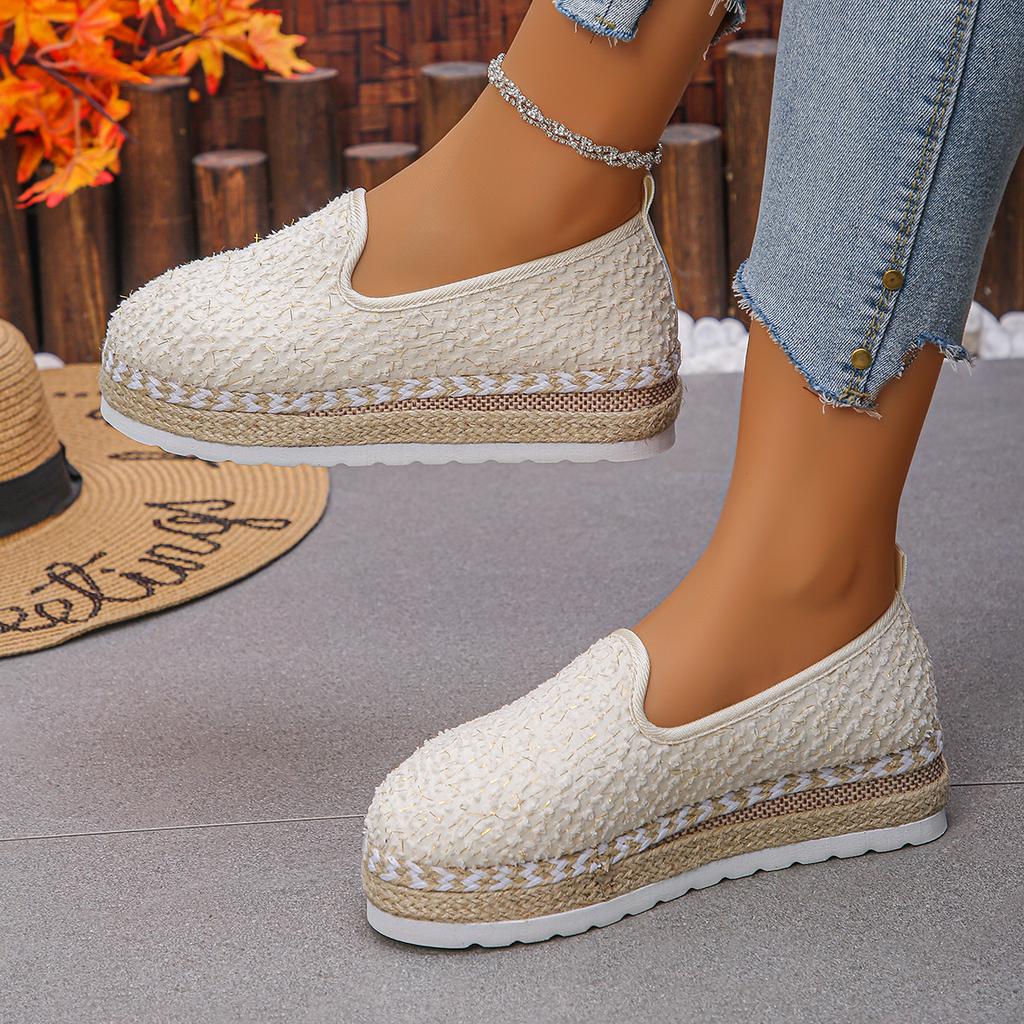 Fashion Elegent Flax Breathable Mesh Canvas Espadrille Flats Comfortable Women Elegent Weave Embroidery Pattern Designer Espadrille