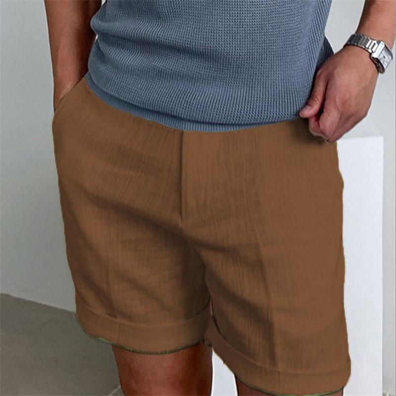 Men's Linen Oblique Pocket Solid Color Comfortable Breathable Sports Outdoor Daily Shorts