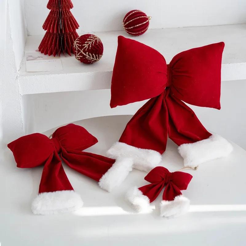 Plush Christmas Bow Knot Hanging Ornaments DIY Xmas Tree Decorations Holiday Home Party Baubles Pendant Christmas Bows