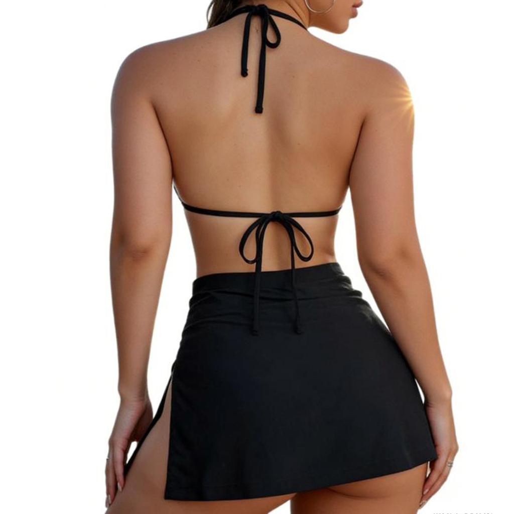 Women Plus Size Bikini Top with Skirted Bottom and Thong Three Piece Swimwear Set