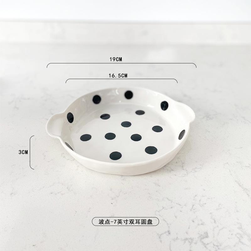 Kreativní černý puntíkovaný keramický jídelní talíř salátová mísa domácí snídaňová miska el varná mísa porcelánový talíř kuchyňské náčiní