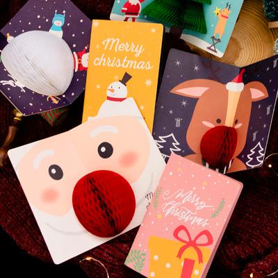 1PC Honeycomb Paper Greeting Cartoon Stereoscopic Party Invitations Lovely 3D Creative Christmas Card Blessing