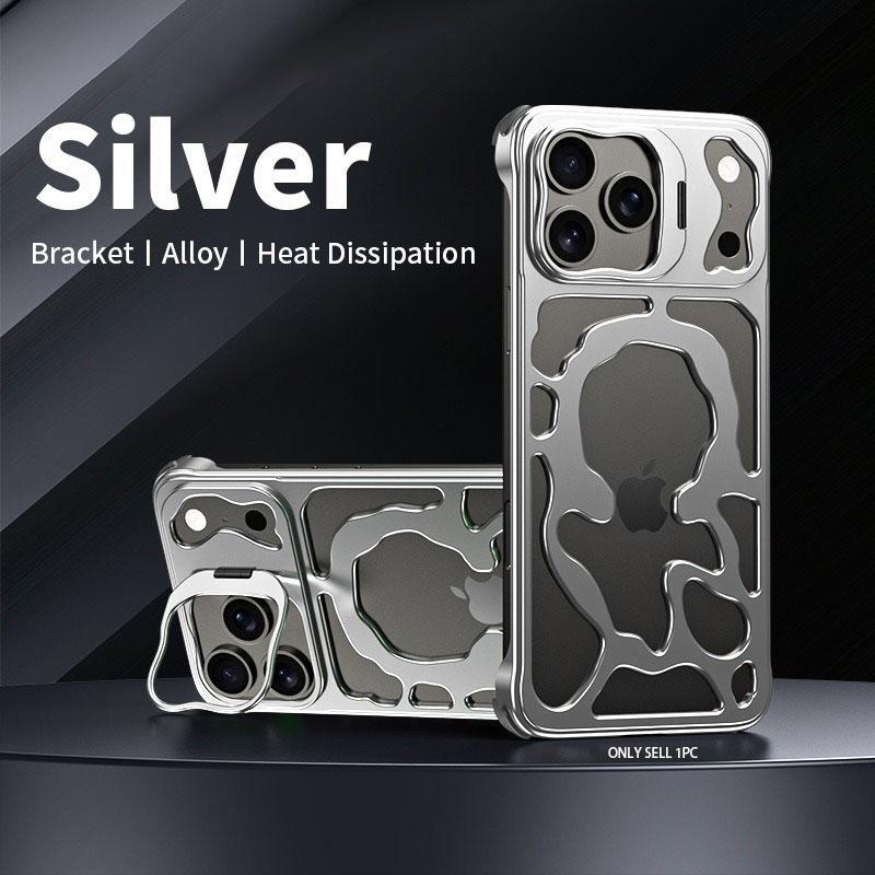 For Iphone 17 16 15 Pro Max Metal Aluminum Alloy Cool Cooling Magnetic Magsafe Stand Ultra-thin Anti-fall Protective Cover iPhone17 Pro Max серебряный
