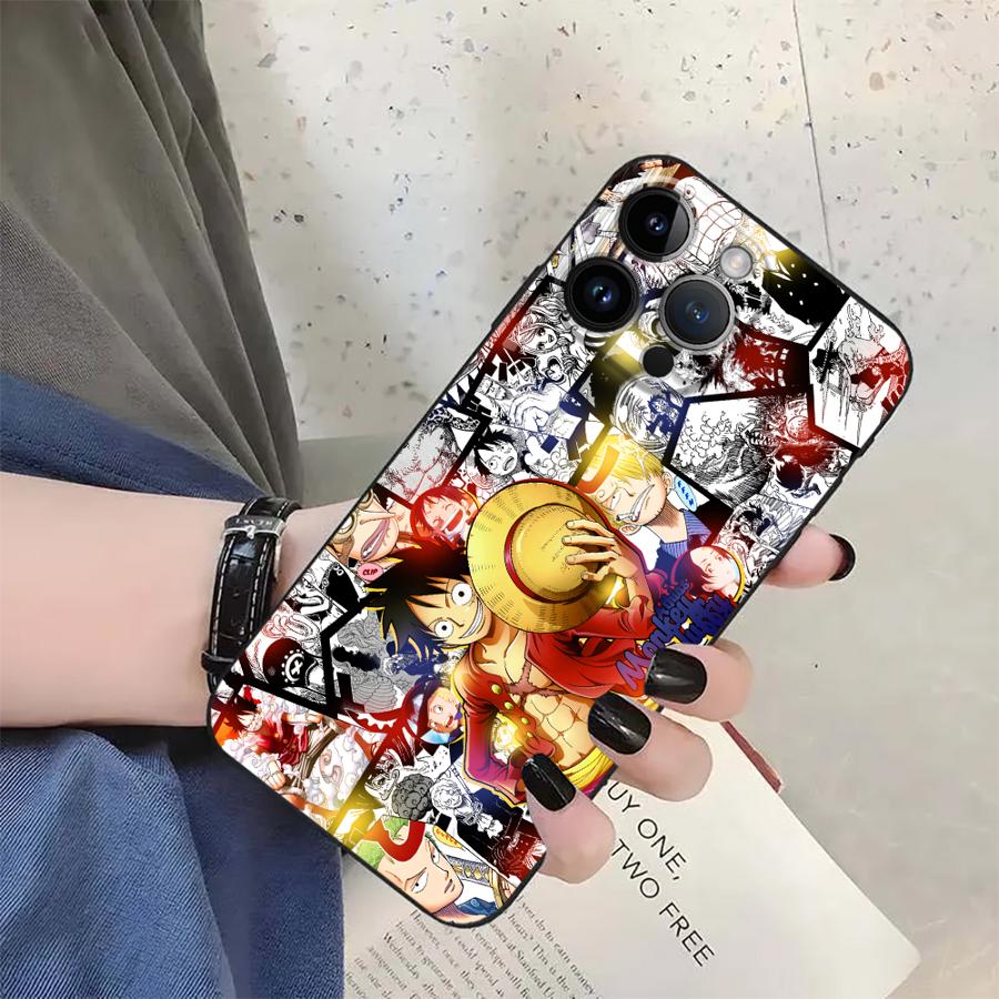 One Piece Luffy Anime Black Soft Phone Cover Case for iPhone XR 7 8 13 12 11 17 Pro Max 15 16 14 Plus XS Max 17Air