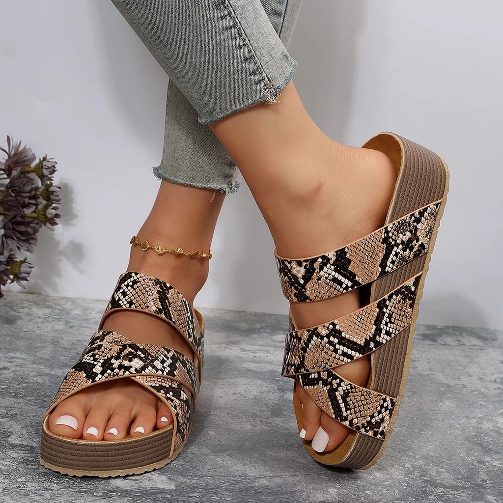 Fashion Summer Women Sandals Sexy Open Toe Broad Band Crossover Slip-On Thick Platform Shoes Casual Flat Slippers Big Size 43