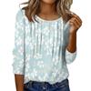 Women's Round Neck Pull Stripe Decorative Button Top Casual Solid Color 3/4 Sleeve T Shirt