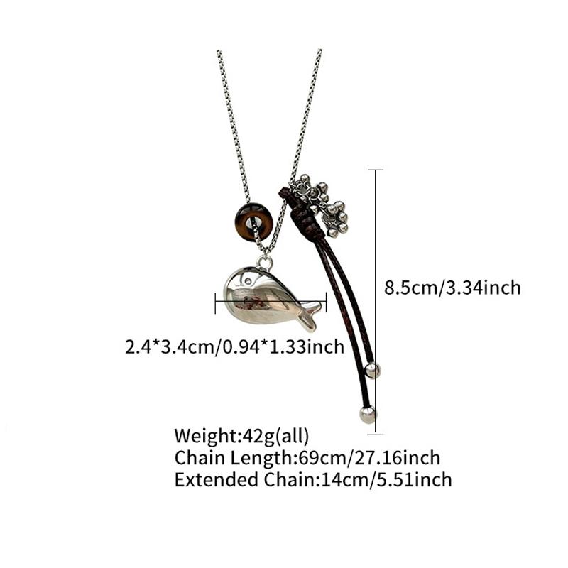Grape Cluster Tassel Pendant Necklace for Women Leather Cord Fish Water Drop Long Sweater Necklace Retro Cold Wind Daily Jewelry