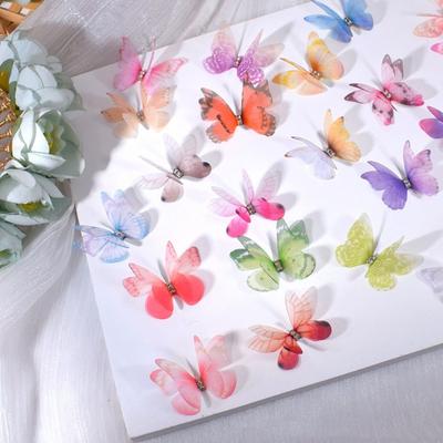 50pcs 4CM Fairy Chiffon Butterfly Simulation Mesh Butterfly Patch  Hair Clip Accessories