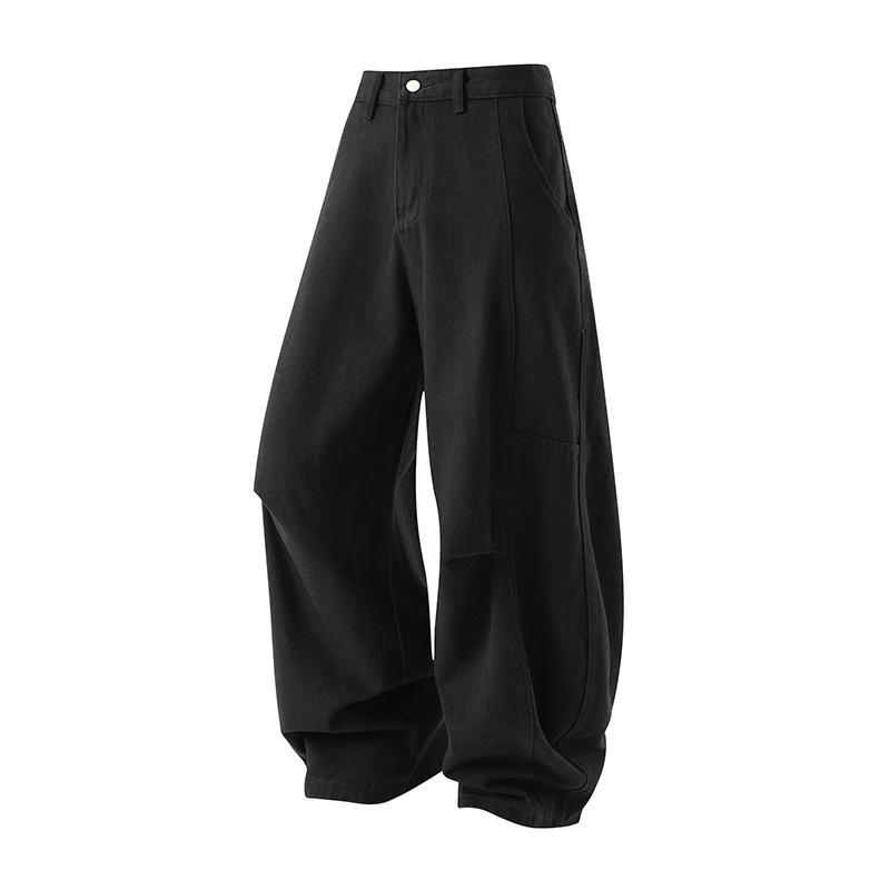 Мужские мешковатые джинсы синего цвета с потертостями, широкие джинсовые брюки с боковыми карманами-карго M чёрный