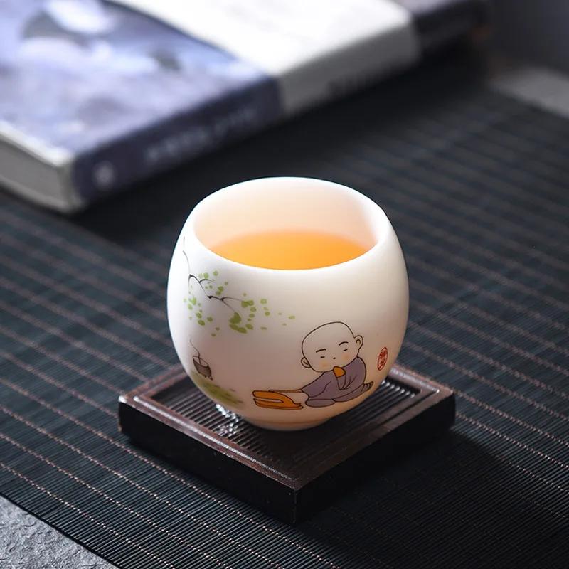White Porcelain Tea Cup Plain Fat Jade Porcelain Tea Set Master Cup Tea Cup Drawing Arhat Cup Teacup Mug Cup Tea Bowl