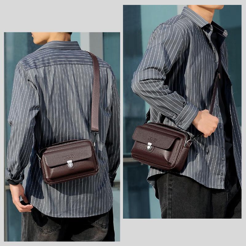 Vichy Men s Lychee Pattern Waterproof Crossbody Shoulder Bag