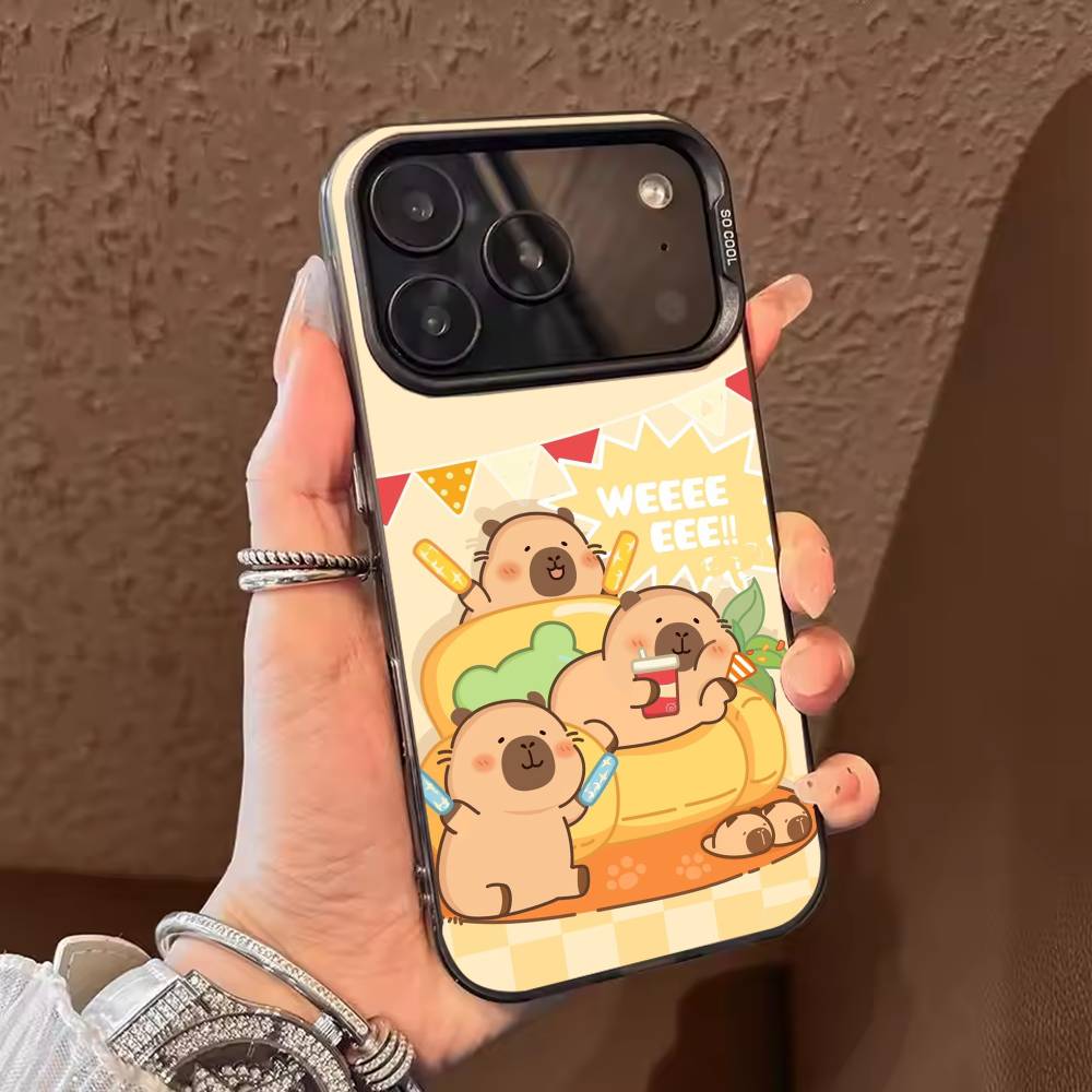 Cute C-Capybara  Phone Case For iPhone 17 16 15 14 13 12 11 Pro Max Plus Silver Candy Matte Cover