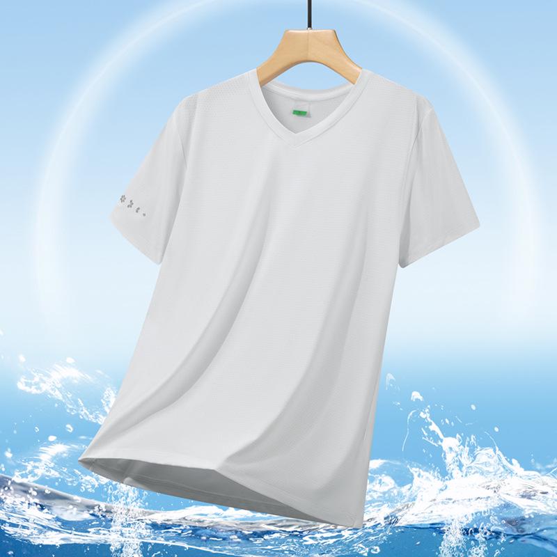 Men's Plus Size Ice Silk V-Neck Short Sleeve Mesh Sports T-Shirt