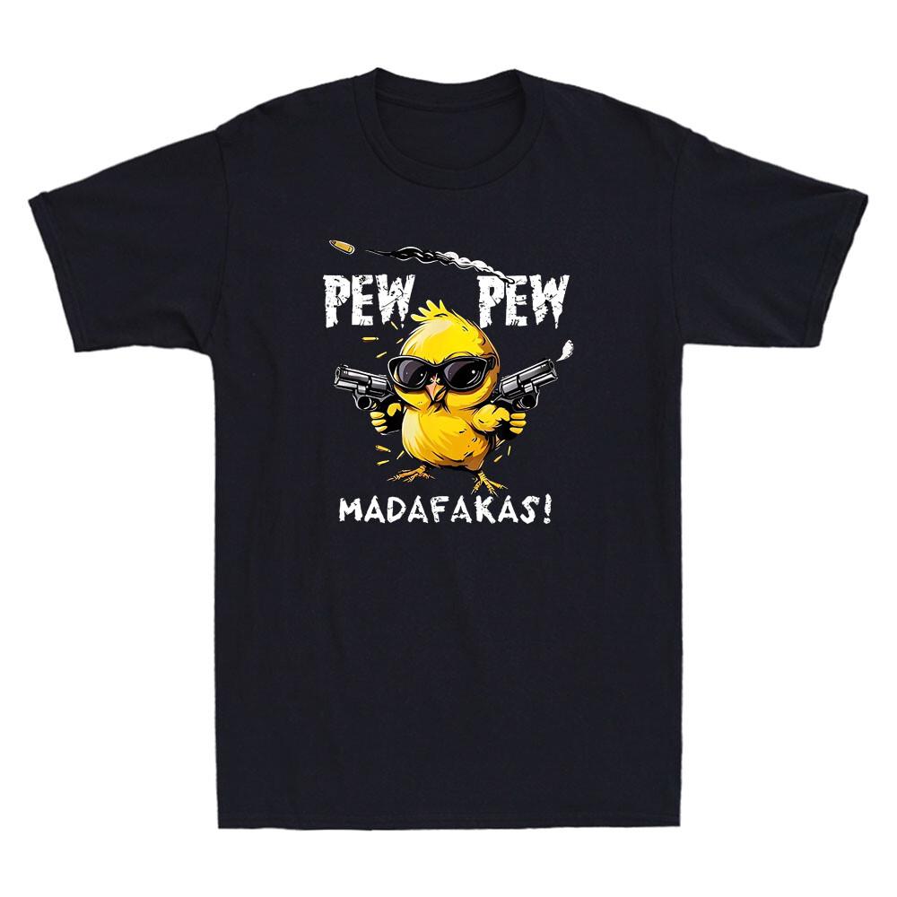 Пиу Пиу Мазафакас Смешные Очки Курица Держит Пистолеты Мем Цитата Ретро Мужская Футболка Унисекс Футболка XXXXL