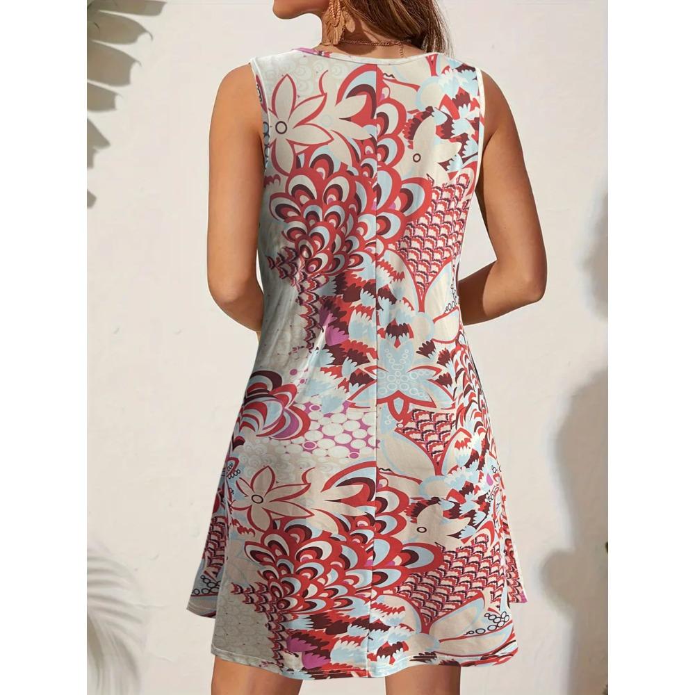 Summer Dresses for Women Beach Floral Tshirt Sundress Casual Pockets Boho Tank Dress