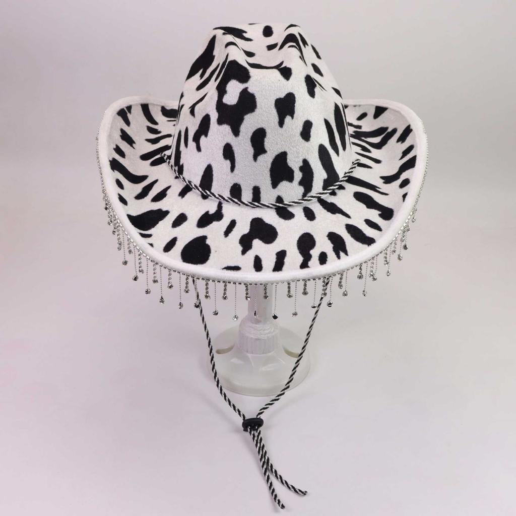 Cow tassel western cowboy hat big brim autumn and winter hat women's holiday party top hat British style